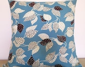 Blue Dotted Leaves decorative throw pillow cover 18 x18 inches /Accent cushion sham/ slipcover.