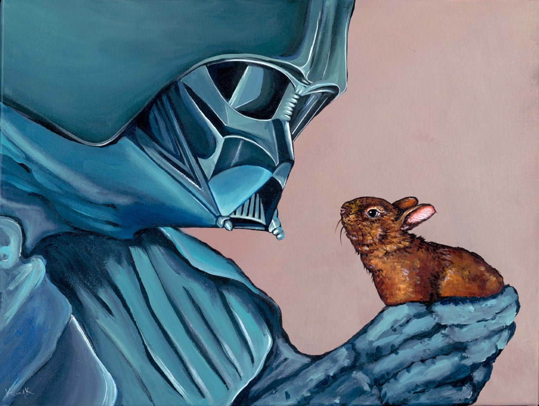 Darth Vader with small Baby Bunny 11x17 PRINT
