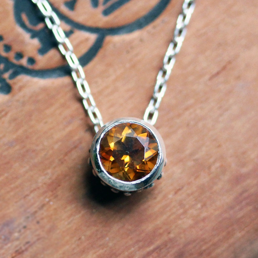 Golden citrine necklace - solitaire bezel - November birthstone - slide necklace - sunshine - recycled sterling silver - wrought collection