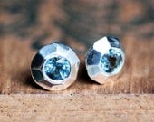 Blue topaz stud earrings - tiny silver studs - recycled sterling silver - December birthstone - ready to ship -Tiny Sweeties