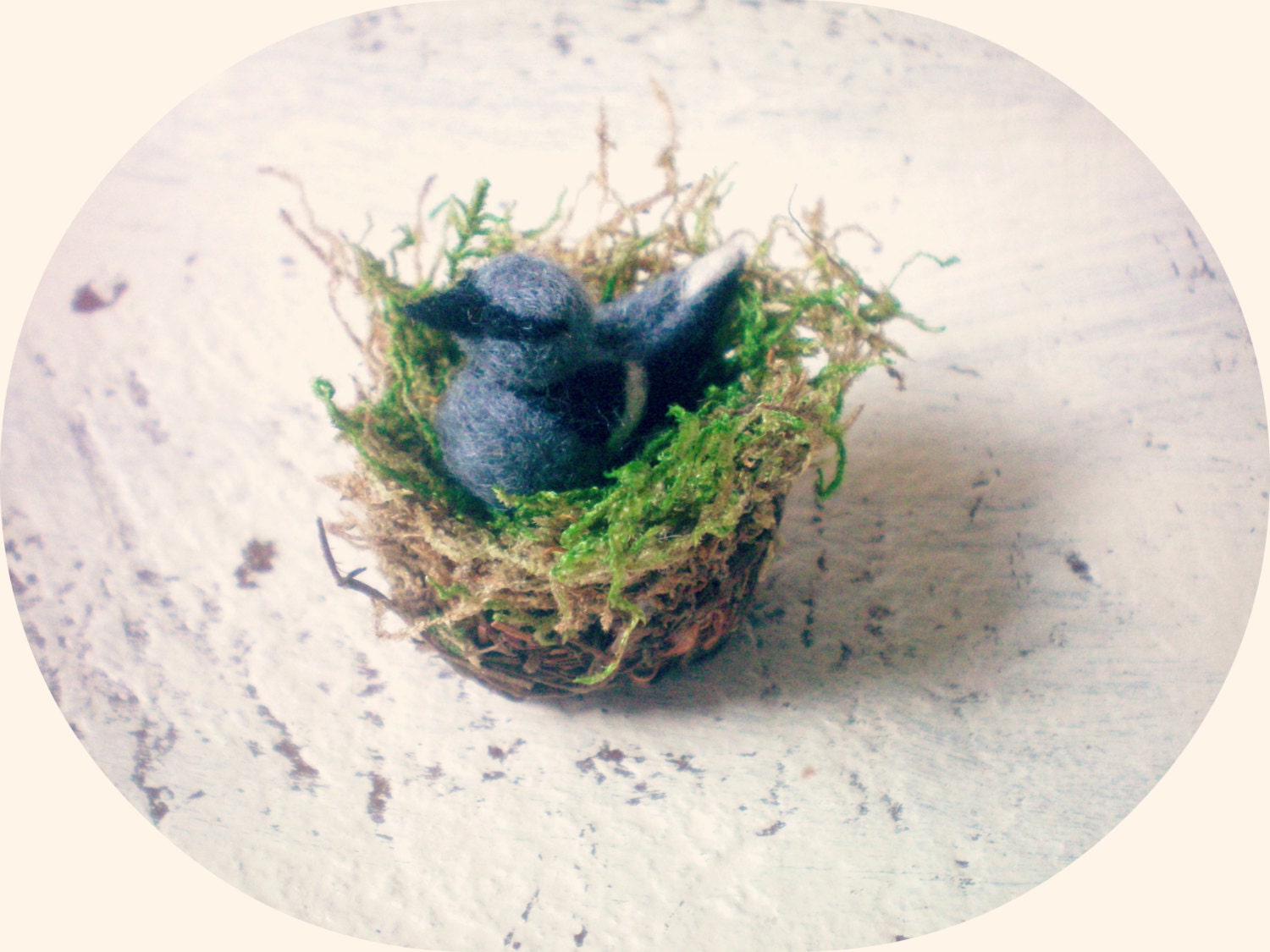 Mini Needle Felted Mocking Bird In Nest