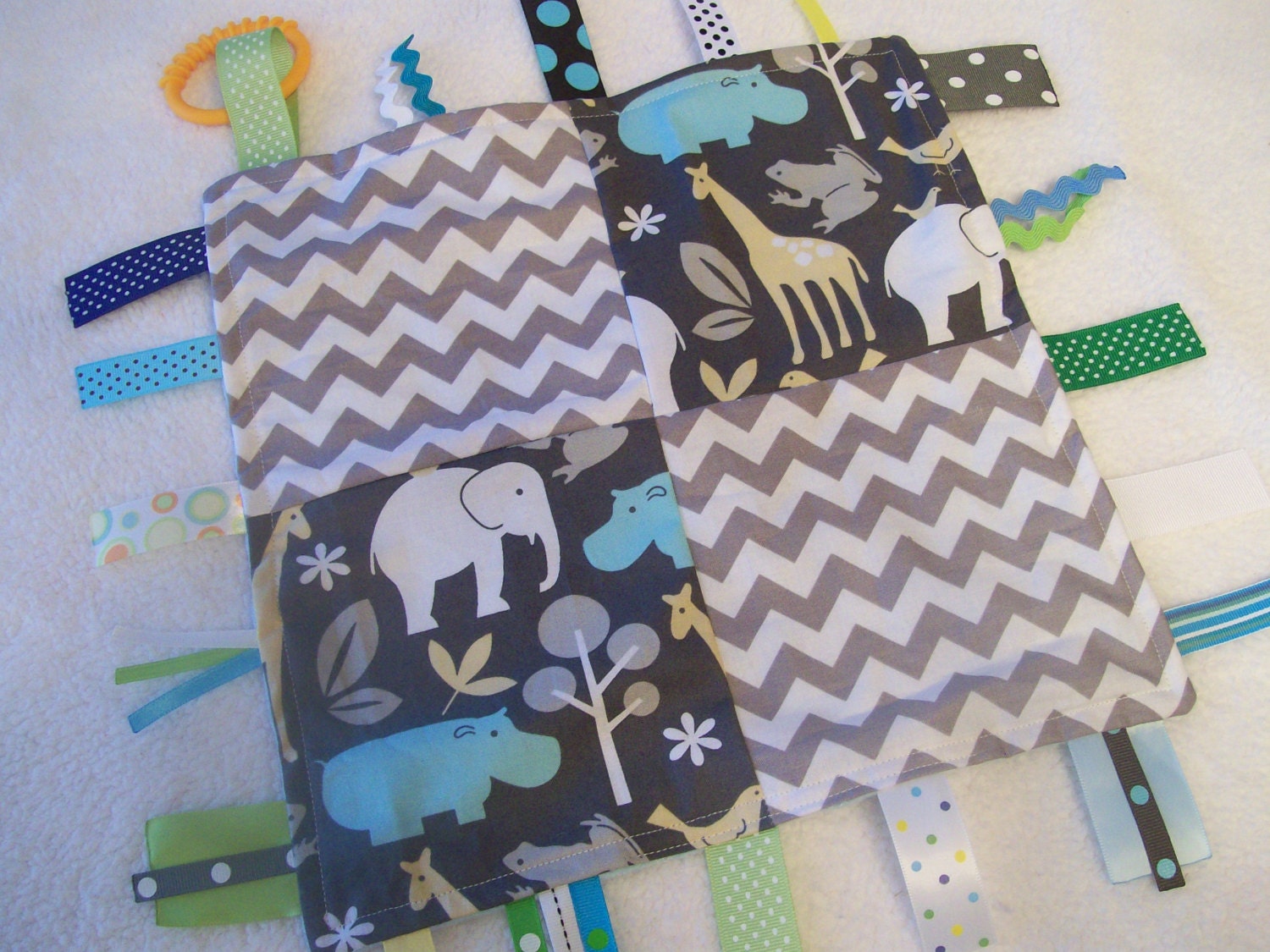 Gray Chevron Taggie Tag Baby Blanket Sensory Lovey