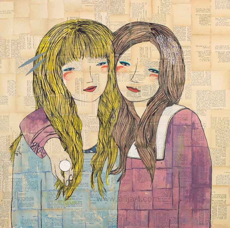 I Will Be There With Bells On A3 french females sisters best friends reproduction print