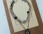 Vintage Pearl, Rhinestone and Gemstone Layered Assemblage Necklace...Lady Like..5