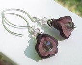 Blush and Black Lucite Flower Earrings, Sterling Silver Handmade Earwires, Swarovski Crystals... Delicate Flower Jewelry