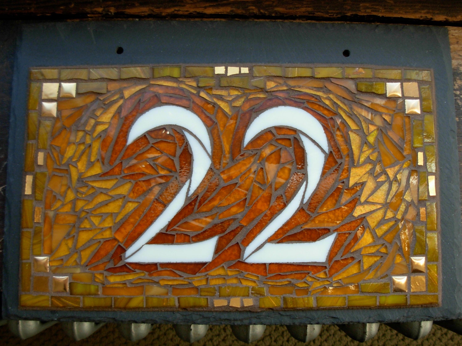 Mosaic House Number on Slate  2 digit