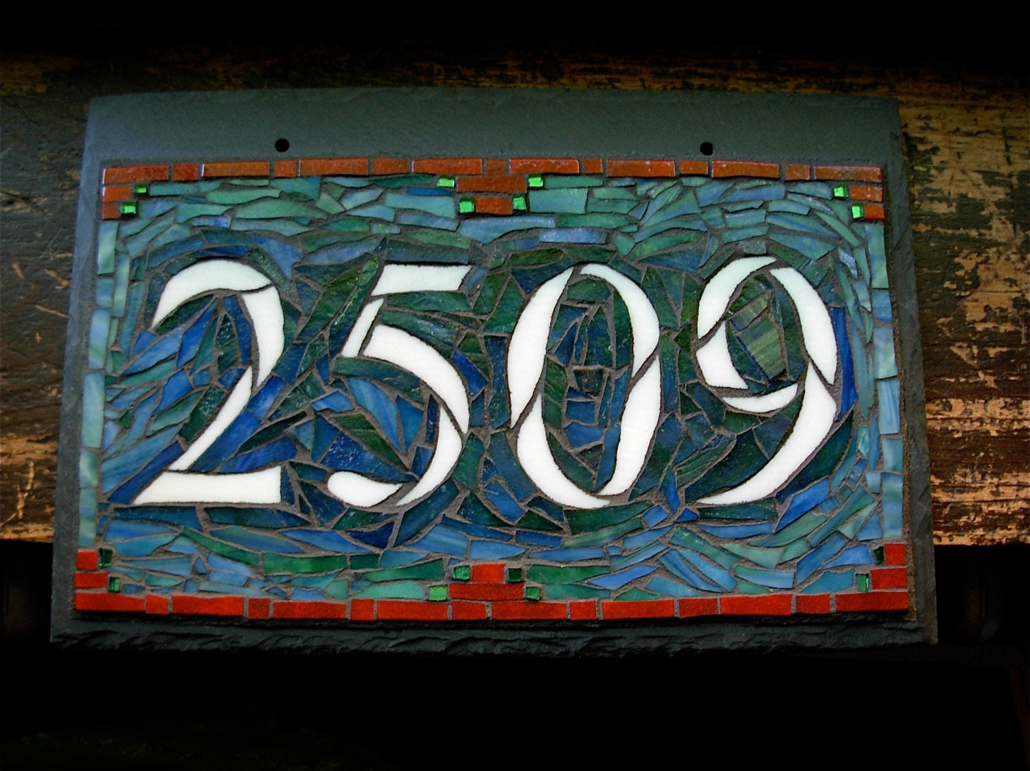 Mosaic House Number on Slate 4 digit(small)