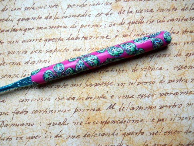 Crochet Hook, Kaleidoscope Pattern, Polymer Clay, Boye E