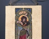 Nouveau Bellydancer - 8 x 10 art nouveau decorative hanging tile - Mary Layton