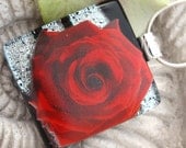 Red Rose Necklace -Dichroic  Necklace- Red  Rose - Fused Glass Pendant Jewelry 022213p103