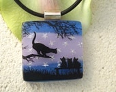 Cat Necklace - Pendant - Fused Glass Jewelry - Dichroic Glass Jewelry - Tabby Night School 040613p110