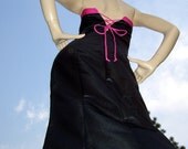 Black Mermaid Prom Dress 1980s Hot Pink Strapless Fishtail Gown Simple Elegant Body Con Sz 9