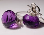 Amethyst Briolette Earrings - Faceted AAA Amethyst Gemstone Drops with Sterling Silver Wire Wrap February Birthstone