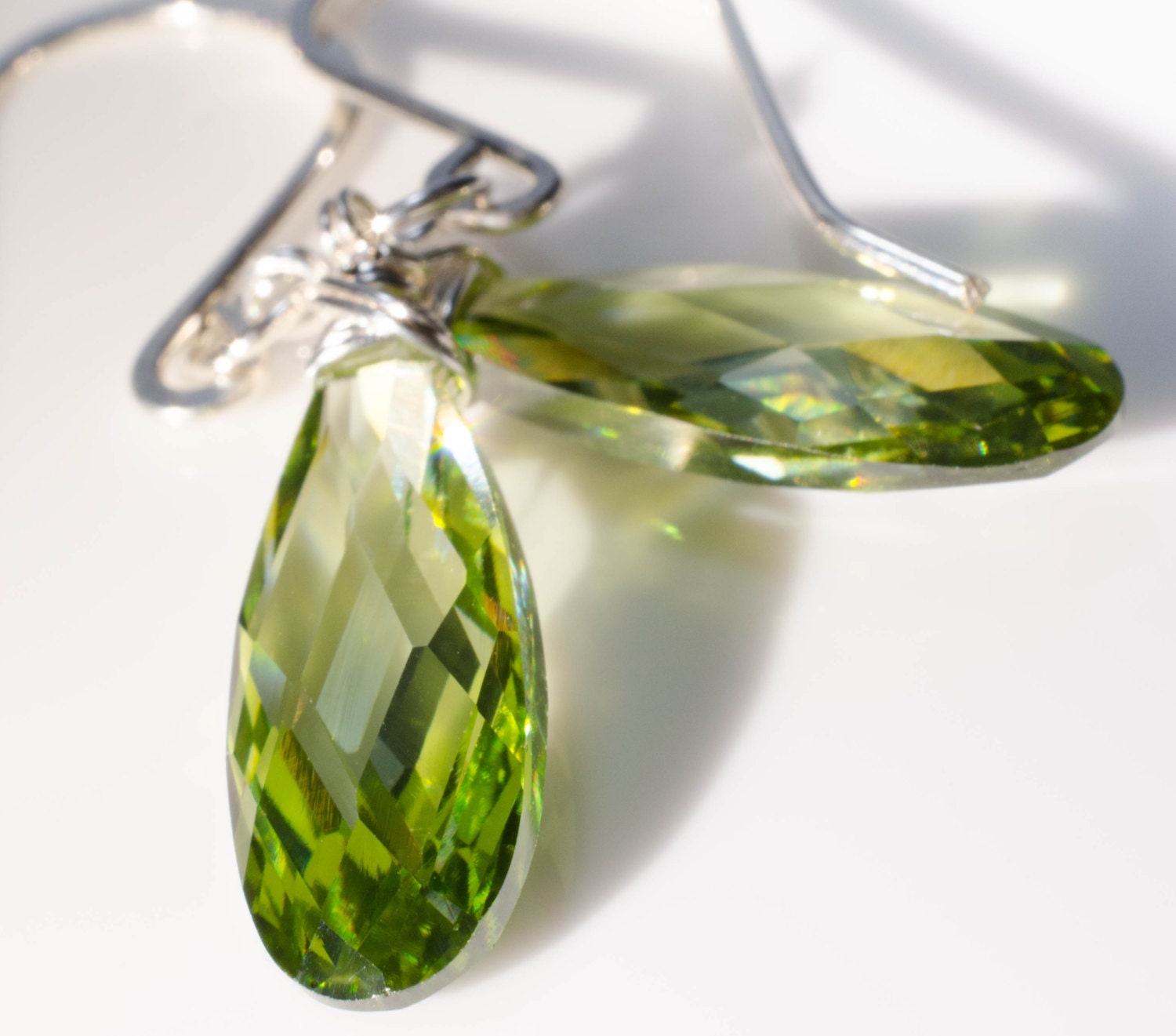 Olivine CZ Long Drop Earrings