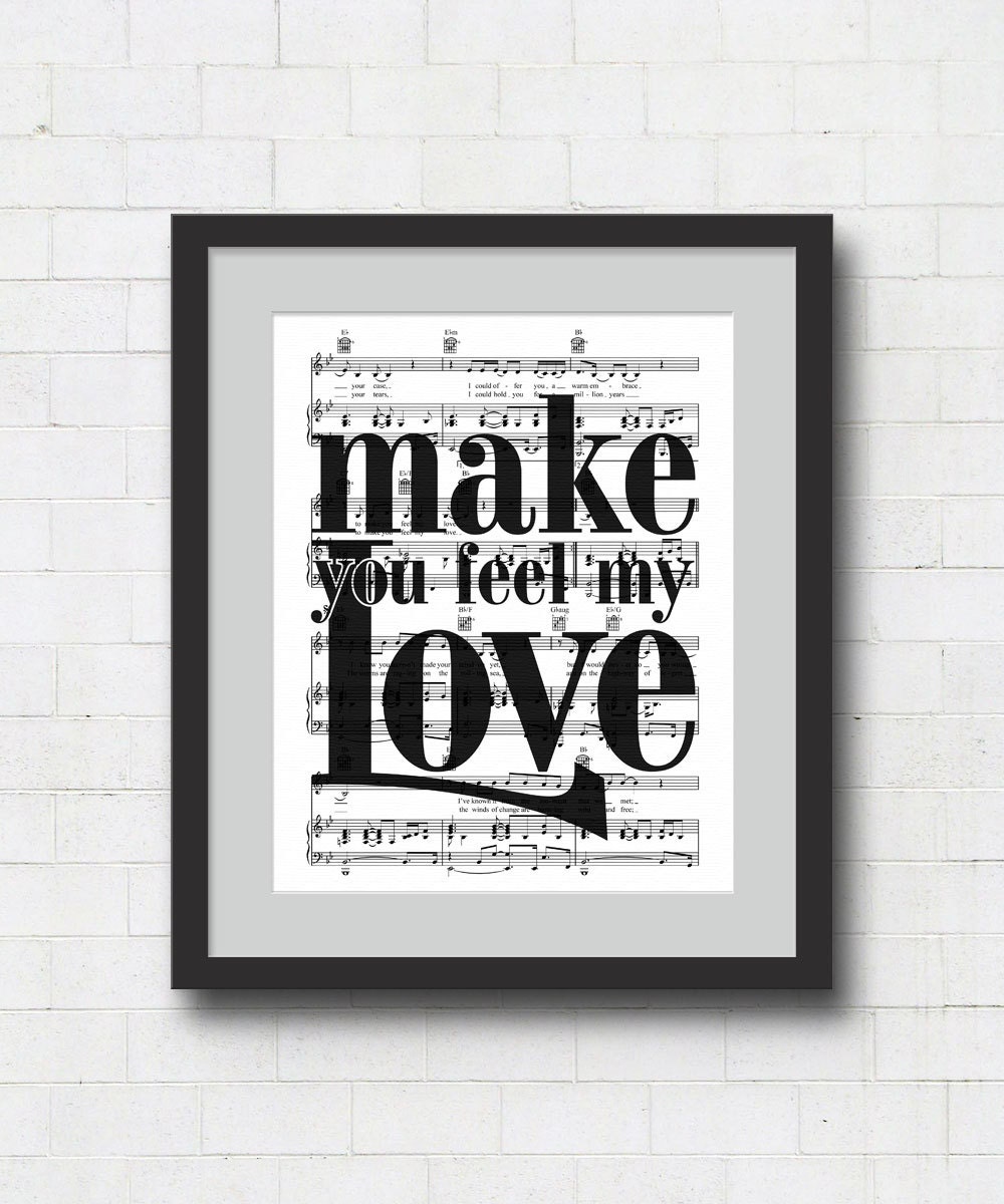Make You Feel My Love Art Print - 8x10" Adele / Bob Dylan Song Lyrics on Sheet Music Wall Art Print
