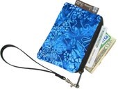 Pixy Roo Small Wristlet - coin purse - credit card purse - Zippered Pouch - Blue Batik Fabric