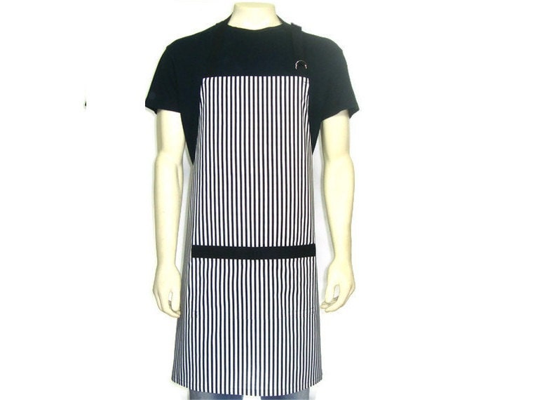 Black and White Vertical Stripes Chef Apron with Pocket