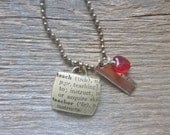 Teach Teacher - Altered Vintage Glass Watch Crystal Pendant Necklace - Recycled Upcycled - Ready To Ship