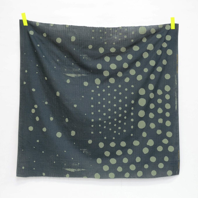 Nani Iro Woodblock POCHO Japanese Fabric - paysage - grey green