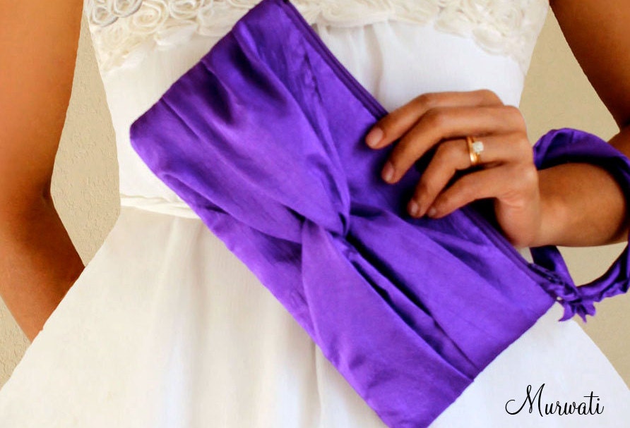 Custom Order-KNOT Clutch-Set of 5-Bridal Purse- Detachable Wristlet Handle-Purple Fuchsia Black Ivory White and More
