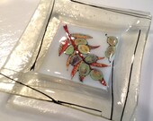 Fused Glass Dish: Green Tea Plate with Olives