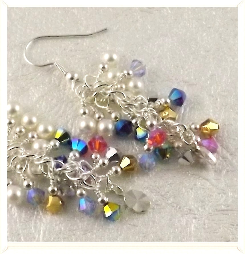 Pop Star Bijoux Collection in trendy colorful metallic silver finish Swarovski Crystal cascade french hook earrings