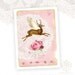 Deer, greeting card, pink roses, Love, Anniversary card, engagement card, birthday card, woodland, lace doily, shabby chic style