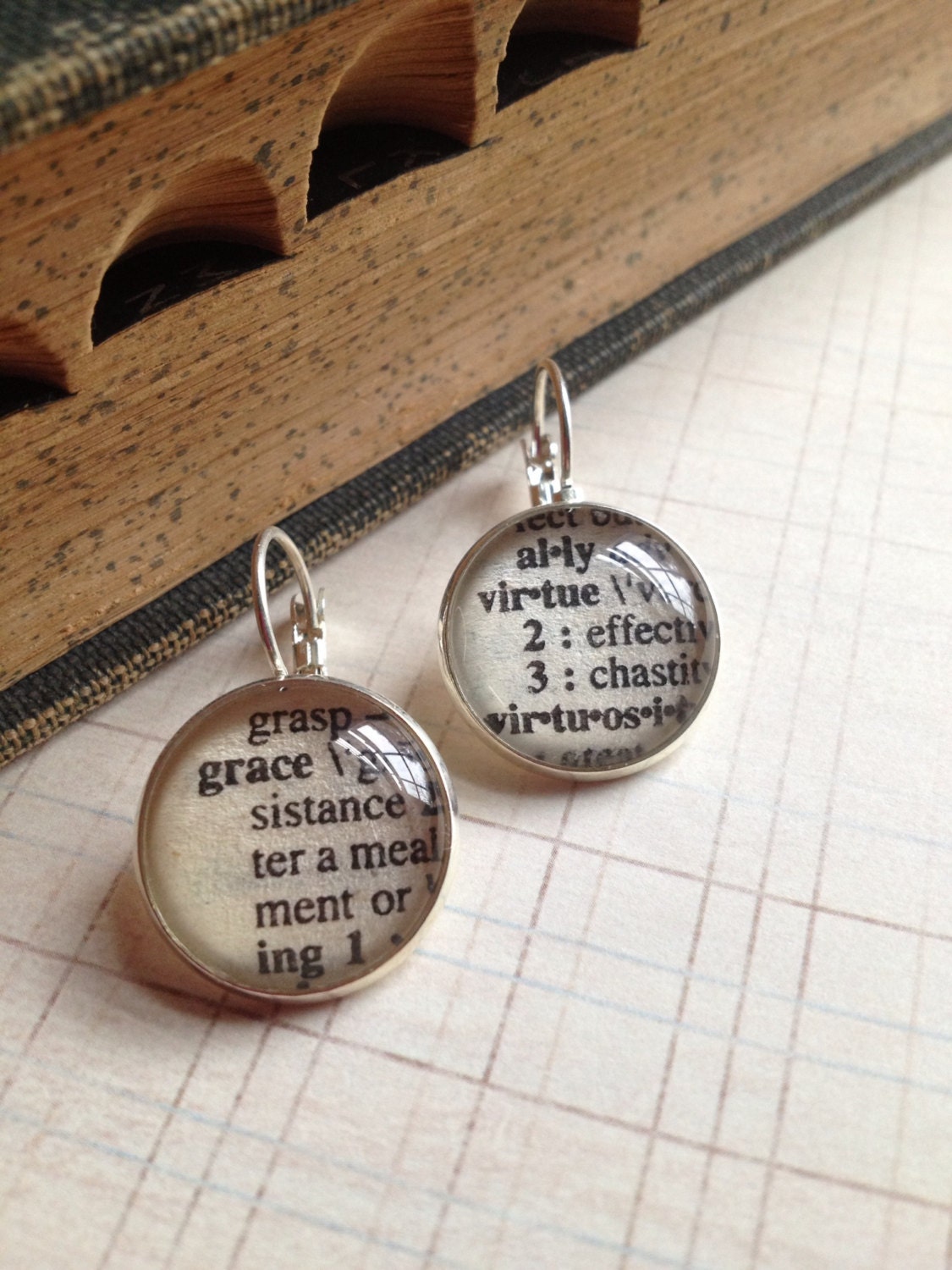 Vintage Dictionary Word Earrings -Personalized With your words of choice