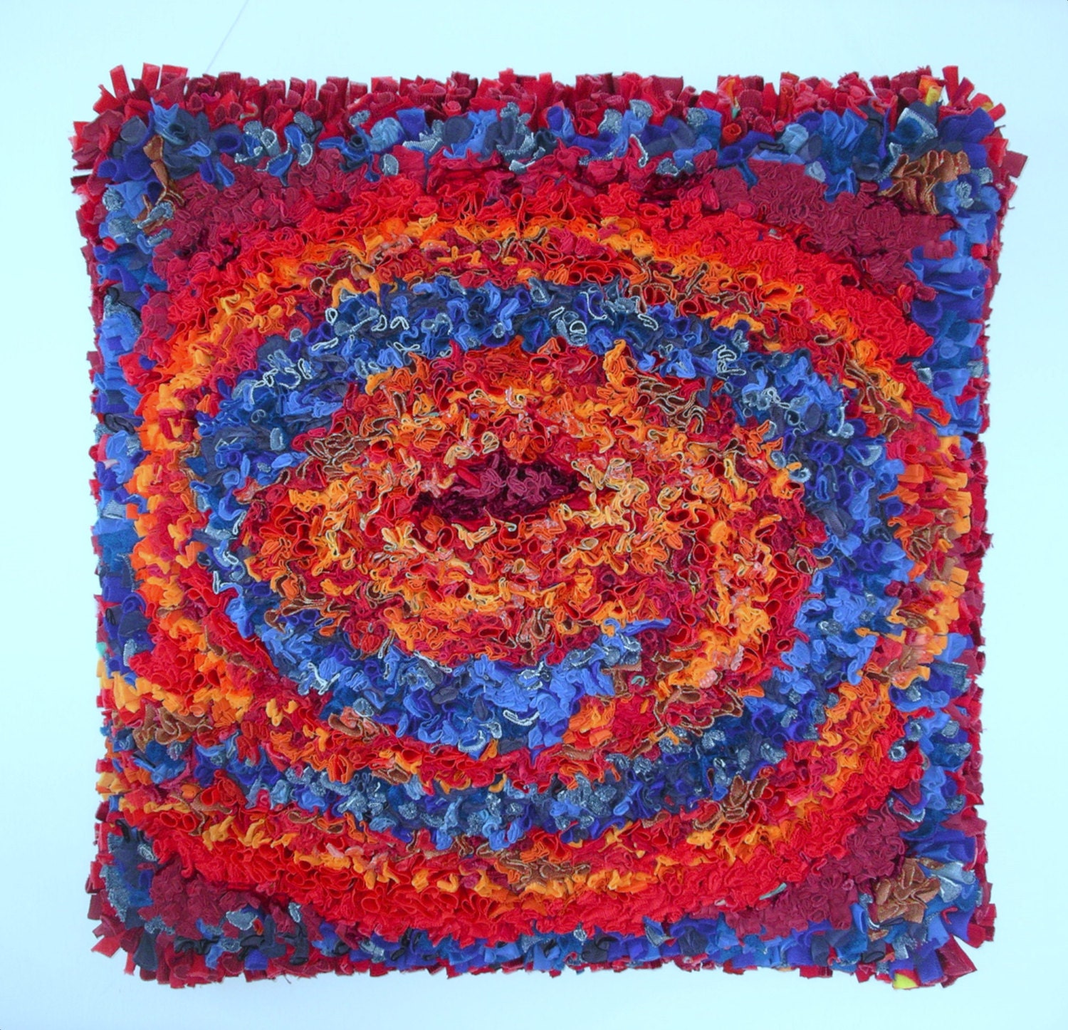 Rag Rug Wall Hanging - Fire and Water - abstract - spiral design