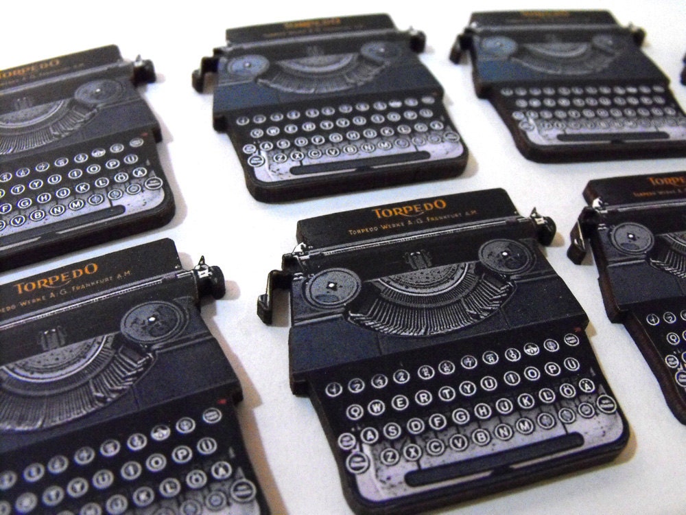 Wood Typewriters - Collection of 8 Laser Wood Cuts of a Vintage Typewriter