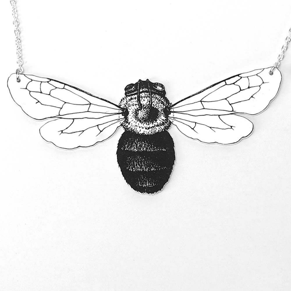 Bumblebee insect and silver chain necklace