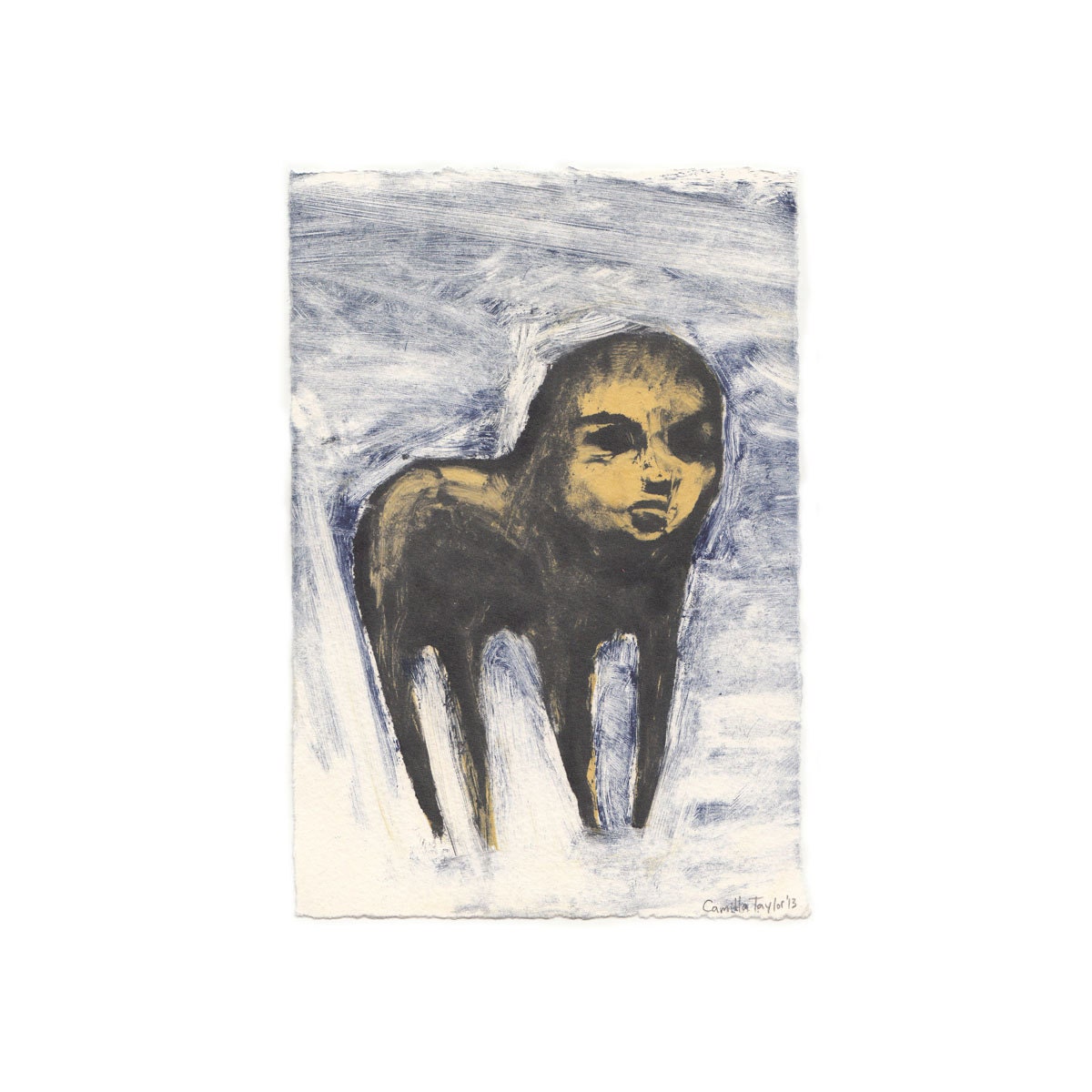 Baby faced animal monoprint fine art print
