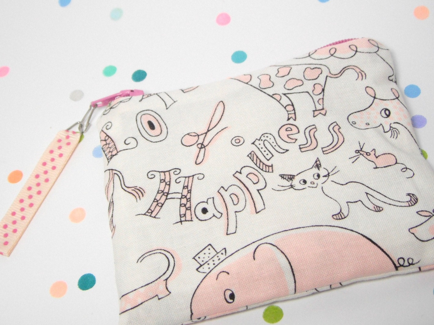small pink purse, coin zipper, childrens accessory, girl women, zoo animals