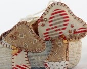 Tiny Nature series - Vintage Pattern Mushrooms Quilty Balsam Sachets (set of two) - vintage gold plated leaf accents