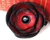 Oxblood Red Leather Flower Clip/Pin for Hair, Hat or Lapel, Women, Girl, Brooch, EcoFriendly, Reclaimed Leather, OOAK