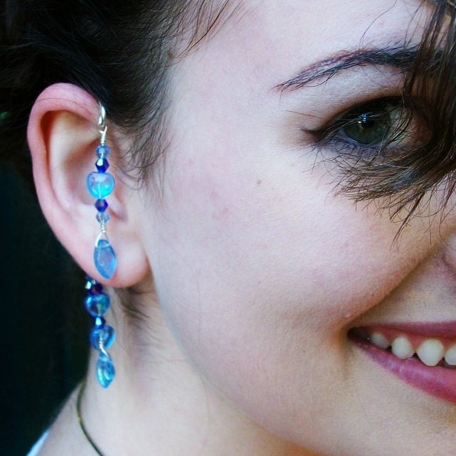 Mermaid Lagoon Blue Ear Cuff  Boho Wrap