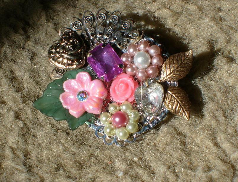 Handmade assemblage collage brooch pin  (wearable art)