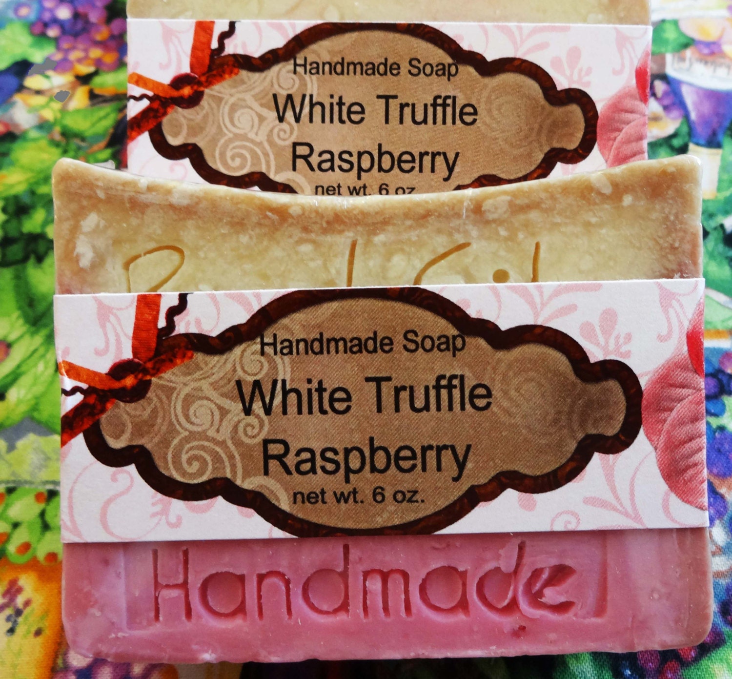 White Truffle Raspberry Handmade Soap Cold Process Jumbo Bar with Cocoa Butter