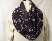 Ladies Infinity scarf, circle scarf, cowl scarf  in dark purple and ivorys