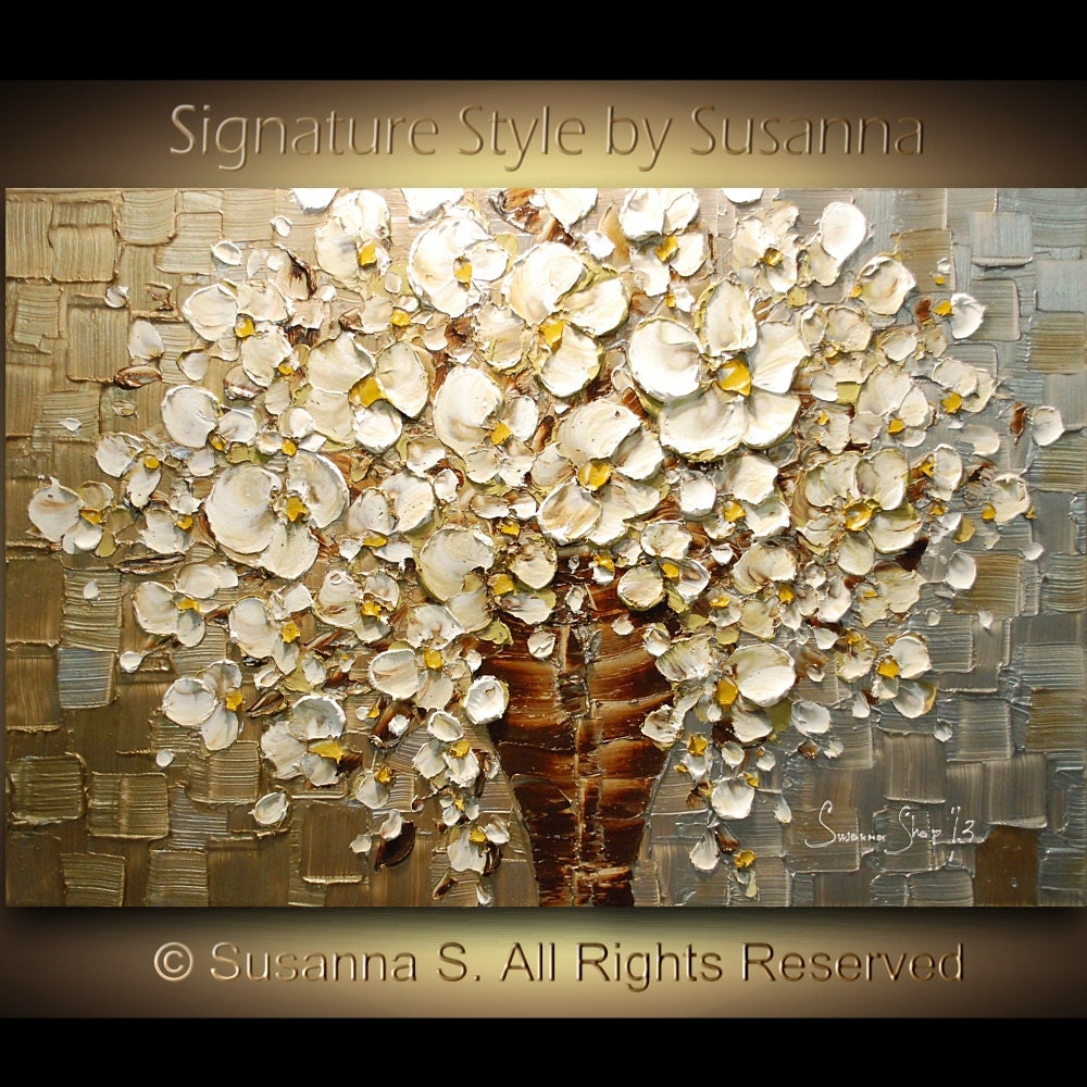 ORIGINAL Large White Flowers Oil Painting Abstract Contemporary Bouquet in Vase Heavy Impasto Texture by Susanna Ready to Hang 36x24