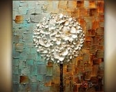 ORIGINAL White Blossoms Lollipop Tree Abstract Contemporary Oil Painting Thick Texture Gallery Fine Art by Susanna Ready to Hang 24x24