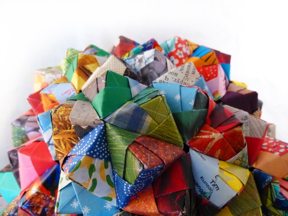 multicolor origami ball- quilt-like polyhedron- rainbow origami