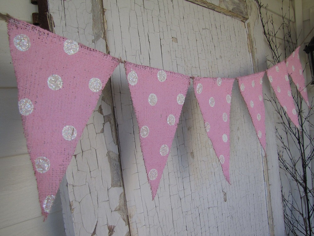 Cotton Candy Painted Burlap Banner with Glitter poka dots