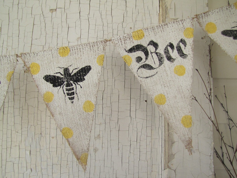 French Queen Bee Burlap Banner