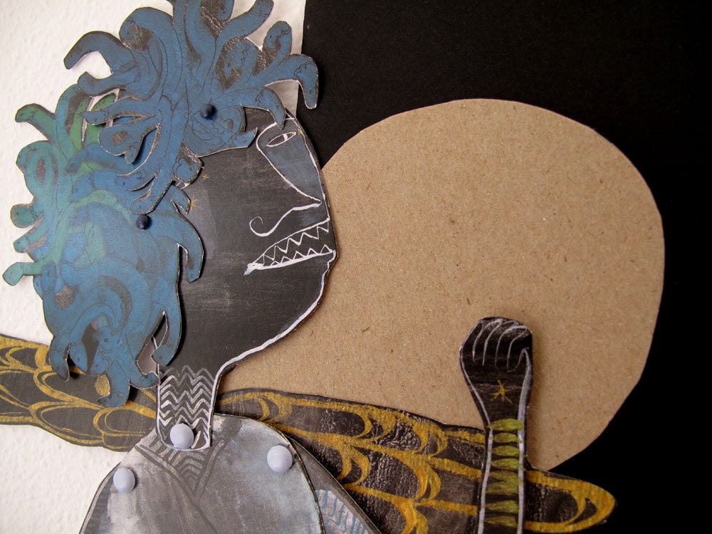 Medusa Articulated Constructed Paper Doll DIY Write Your Own Message / Hinged Beasts Series
