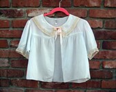 Pale Blue Bed Jacket With Pink Ribbon and Lace Debutante M
