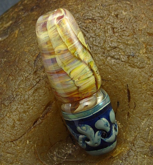Handmade Lampwork Glass Focal Bead -Silvered Waves- by Jason Powers SRA