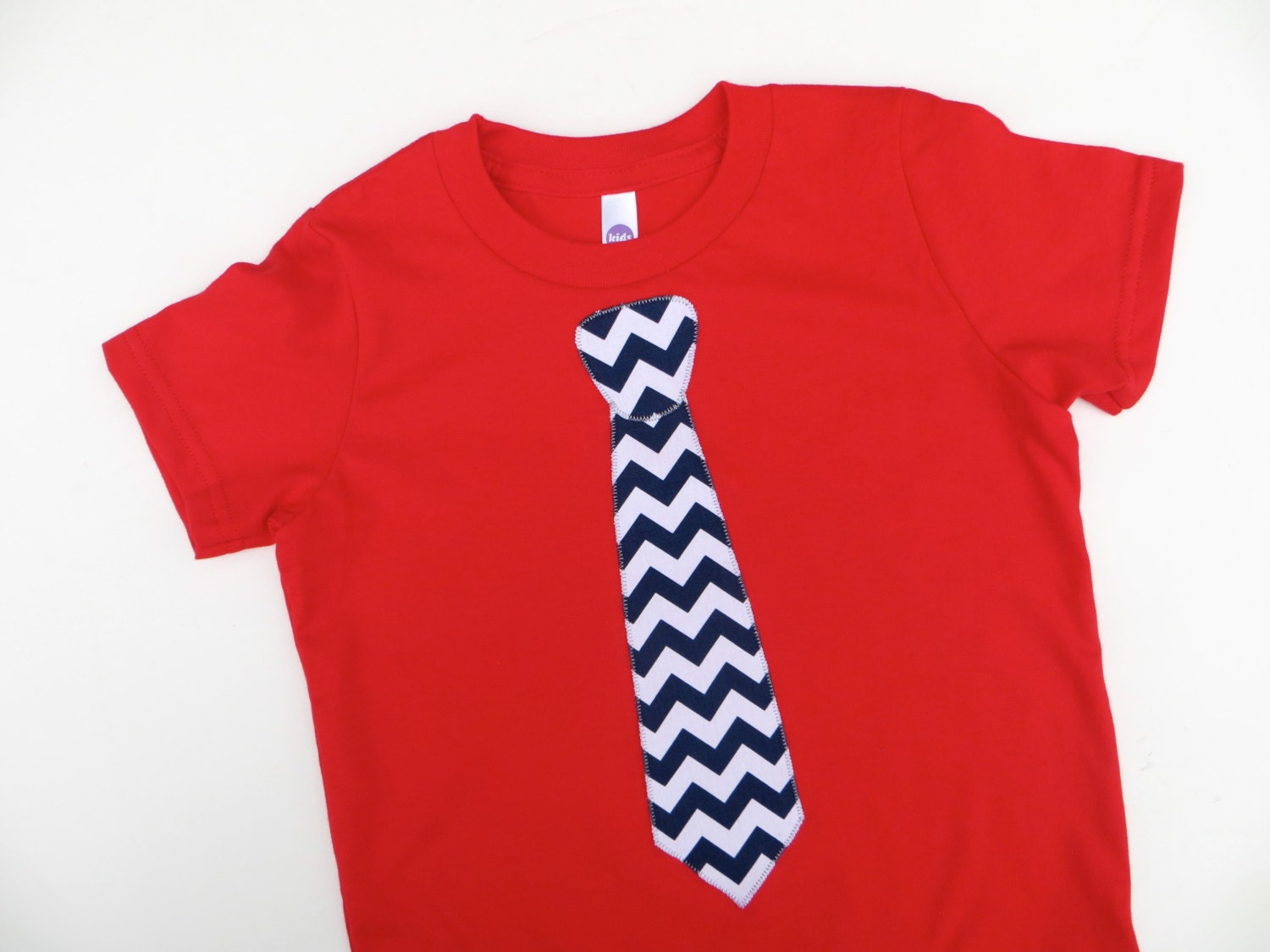 Father's Day New Dads Boys Tie Applique Shirt Short Sleeve T Shirt Kids- Red or Navy Chevron Fabric