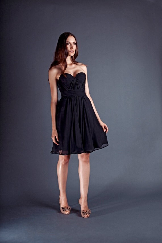 Silk Mila Hand Gathered Bustier Tea Length Dress