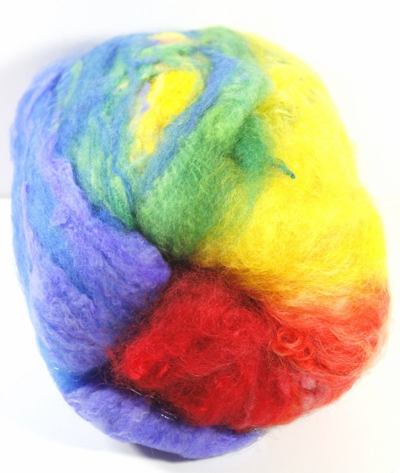Art Batt Spinning Felting Fiber- Rainbow Delight- Totally Textured Jazzturtle Artisan Batt